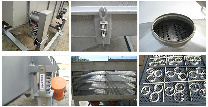 方形振動篩篩網，進料口，彈簧，等部件展示圖